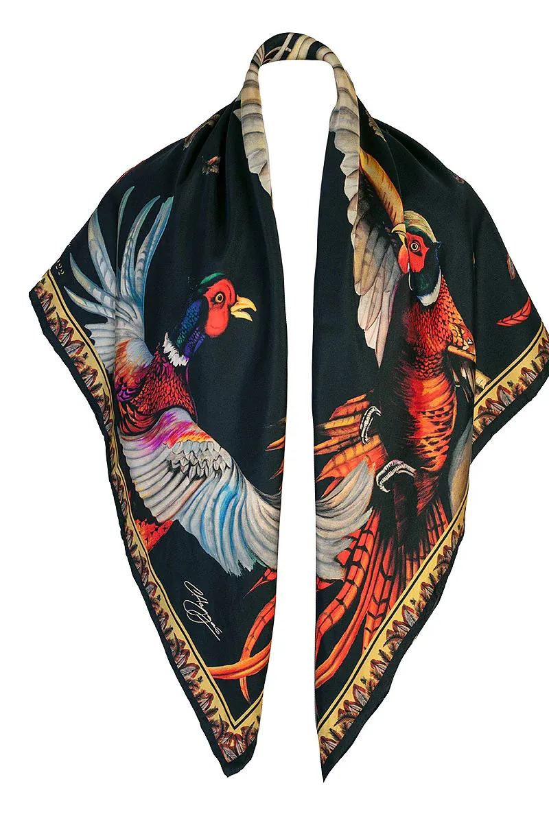 Clare Haggas A Wing And A Prayer Ebony and Gold Large Square Scarf -2