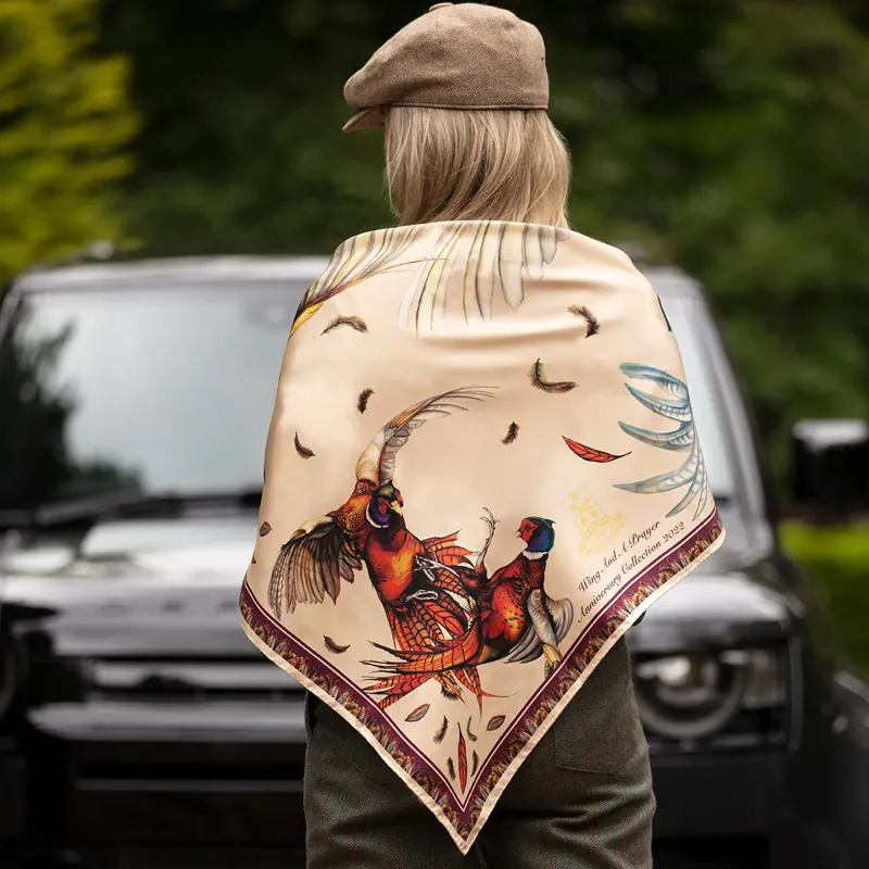 Clare Haggas A Wing And A Prayer Champagne And Mulberry Large Square Scarf 