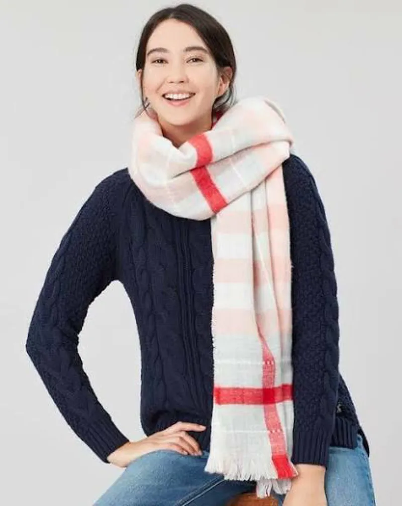 Joules Stamford Pink Check Scarf